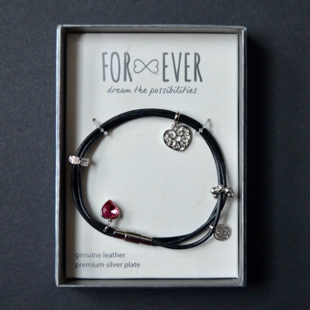For Ever Genuine Leather Silver Plate Flower Wrap Bracelet New